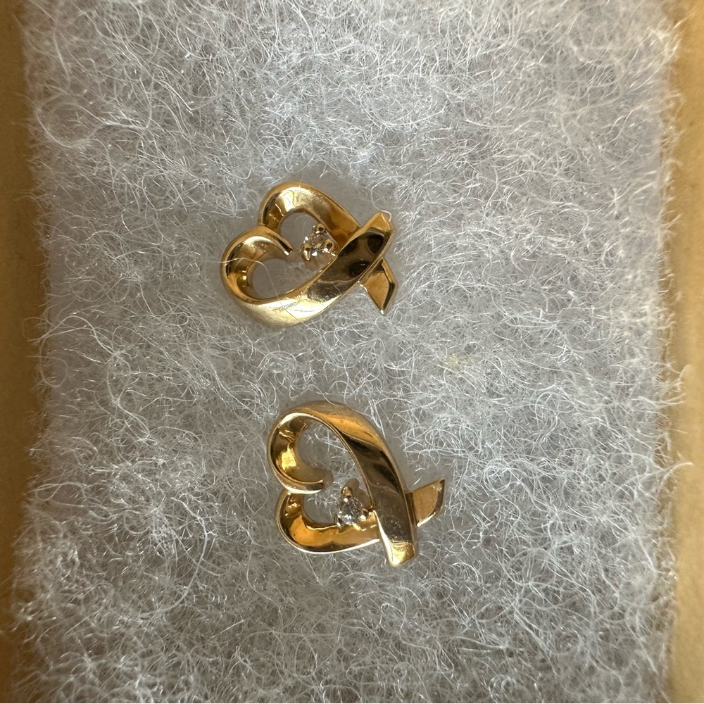 Solid 14k yellow gold and diamond heart earrings